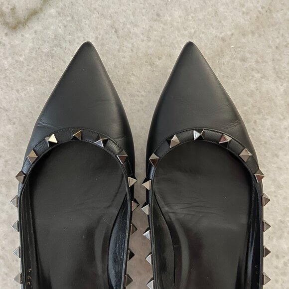 Valentino Garavani Rockstud Black Leather Pointed Toe Ballet Flats, Size 9.5 - Picture 4 of 5